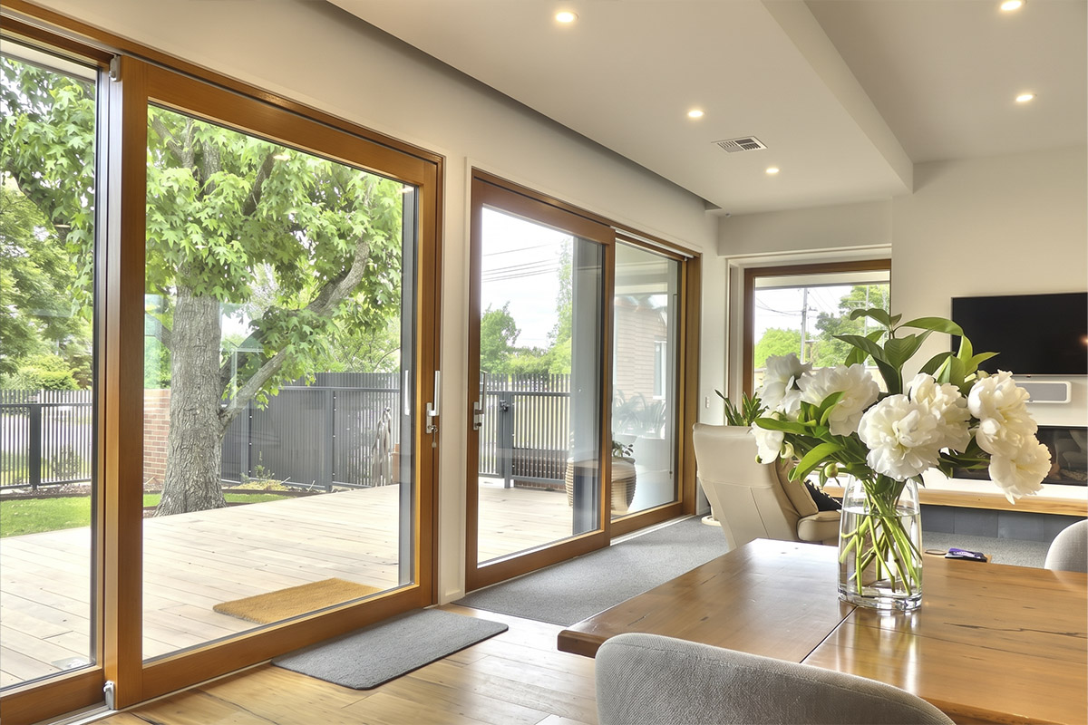 Bright room with large DOORs